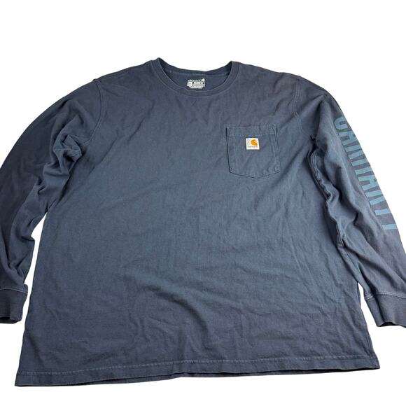 Carhartt Shirt Adult Men's 2XL Blue Long Sleeve Spell Out Neon Work Shirt Pocket - Picture 1 of 6